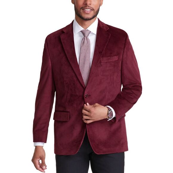 Michael Kors Mens Classic-Fit Velvet Sport Coat 44 Regular Burgundy - NWT $295
